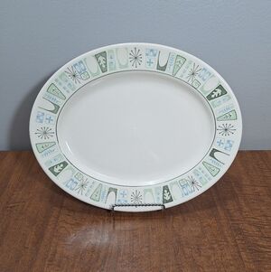 Vtg MCM Taylor Smith Taylorstone Cathay Atomic Starburst Oval Serving Platter 13